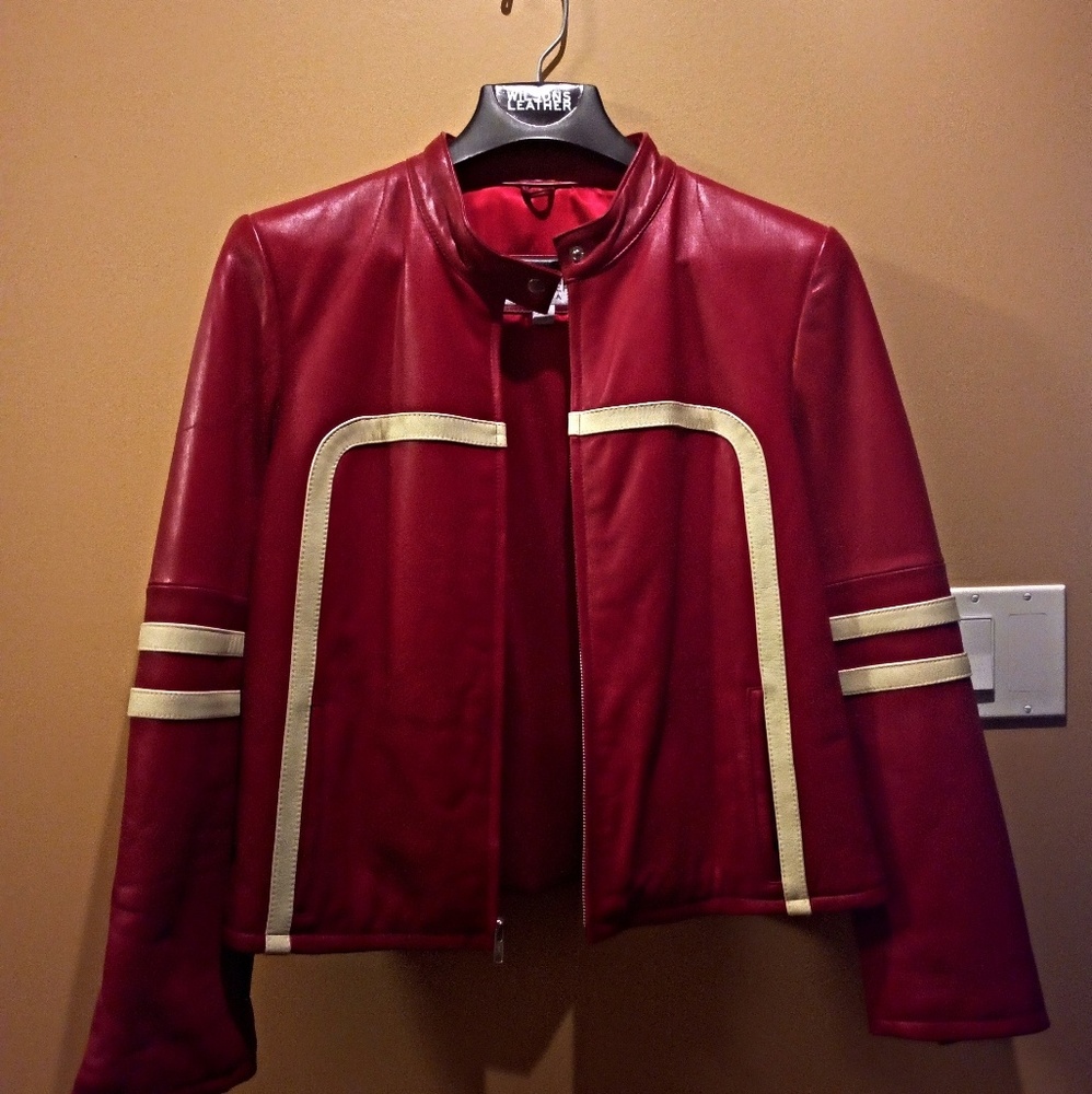 Red Leather Moto Jacket